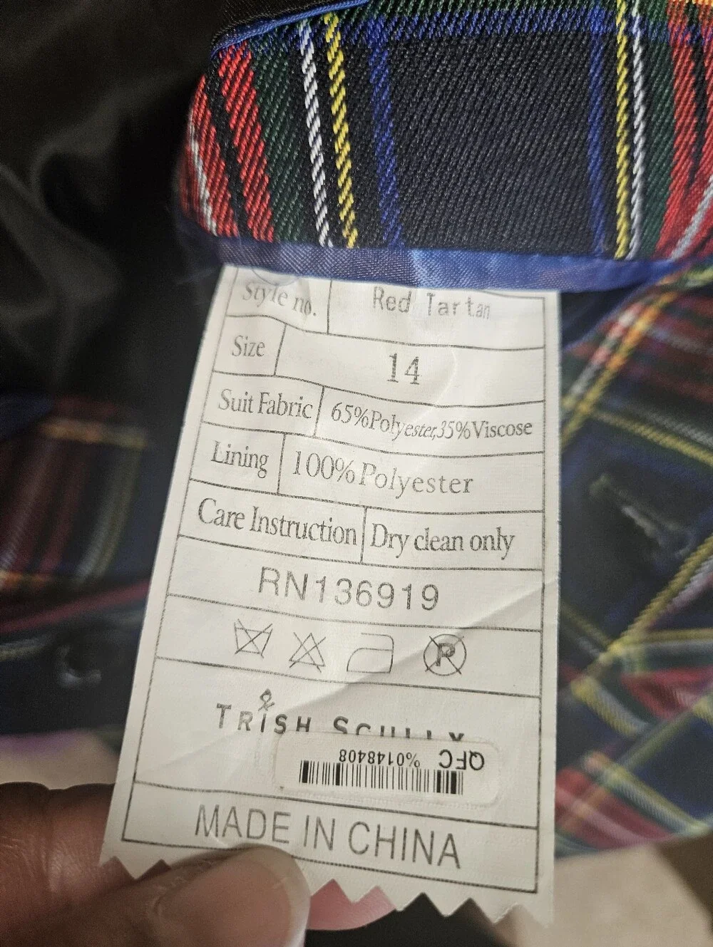 Trish Scully Child Red Tartan Plaid Stewart Suit Jacket Size 14